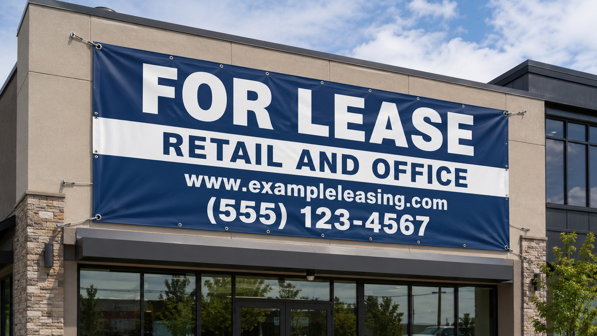 Reusable For Lease Banner On Building Facade Reusable For Lease Banner On Building Facade