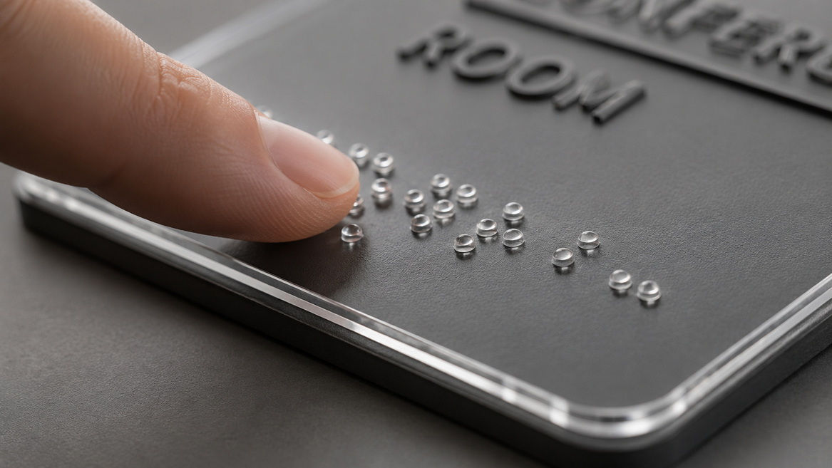 Close Up Of Braille Overlay Sign Close Up Of Braille Overlay Sign