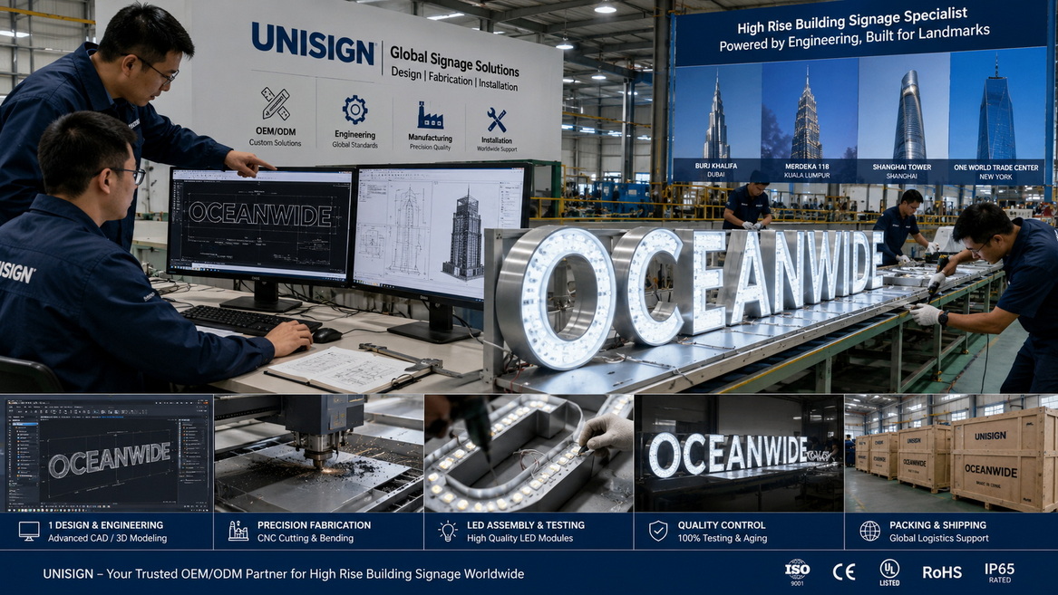 OEM High Rise Signage Manufacturing Process OEM High Rise Signage Manufacturing Process