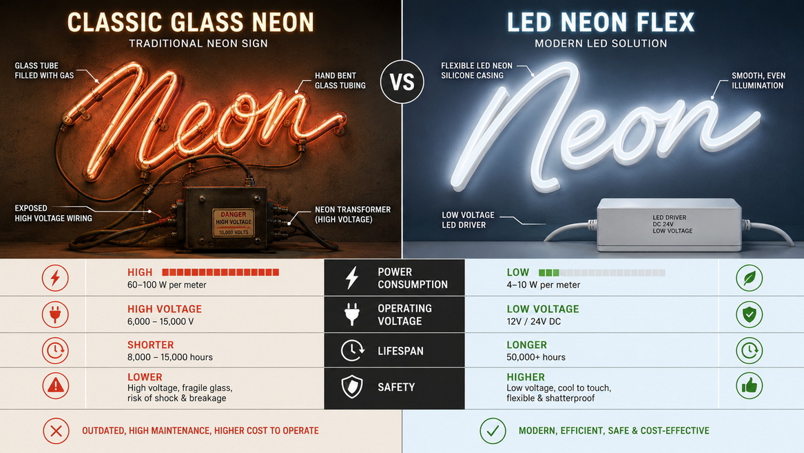 LED Neon Versus Traditional Neon Comparison LED Neon Versus Traditional Neon Comparison