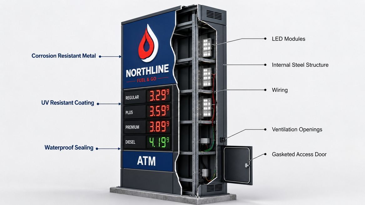 Weatherproof LED Gas Station Sign Structure