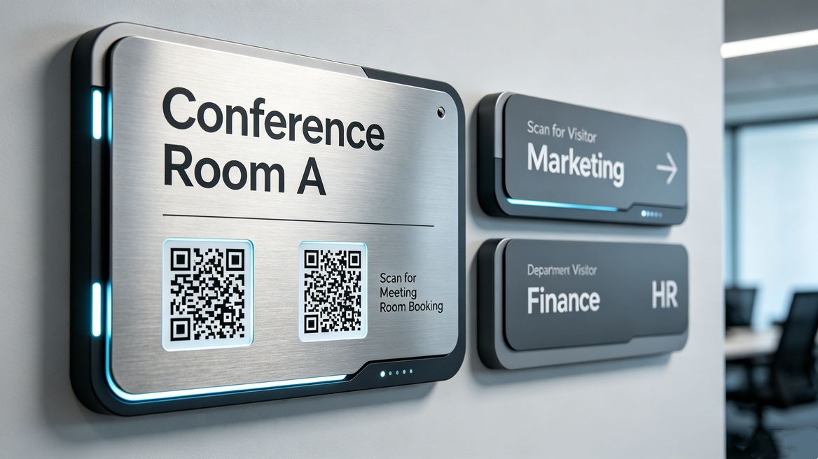 Modern Office Signs With QR Code Digital Integration Modern Office Signs With QR Code Digital Integration