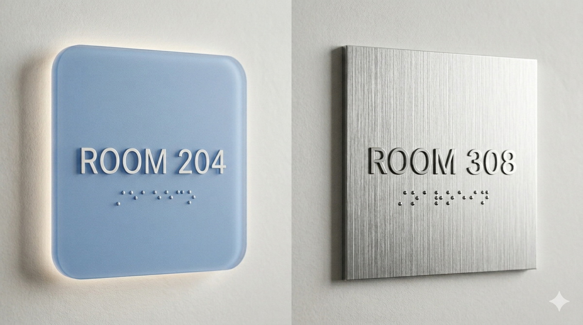Acrylic Braille Vs. Aluminum Braille: Aesthetics for Modern Offices