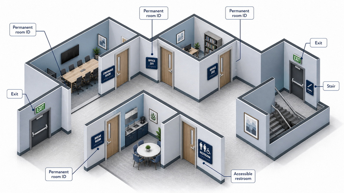 ADA Signage In Corridor Overview