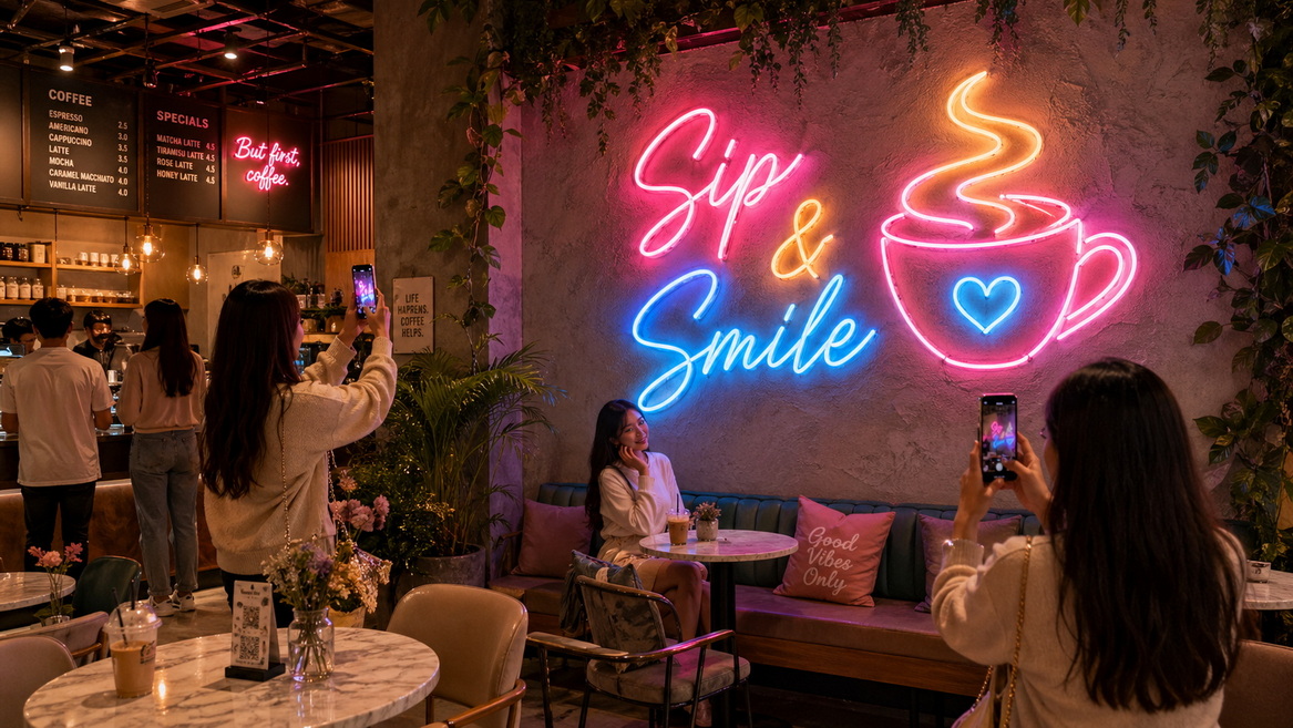 LED Neon Sign In Cafe Interior
