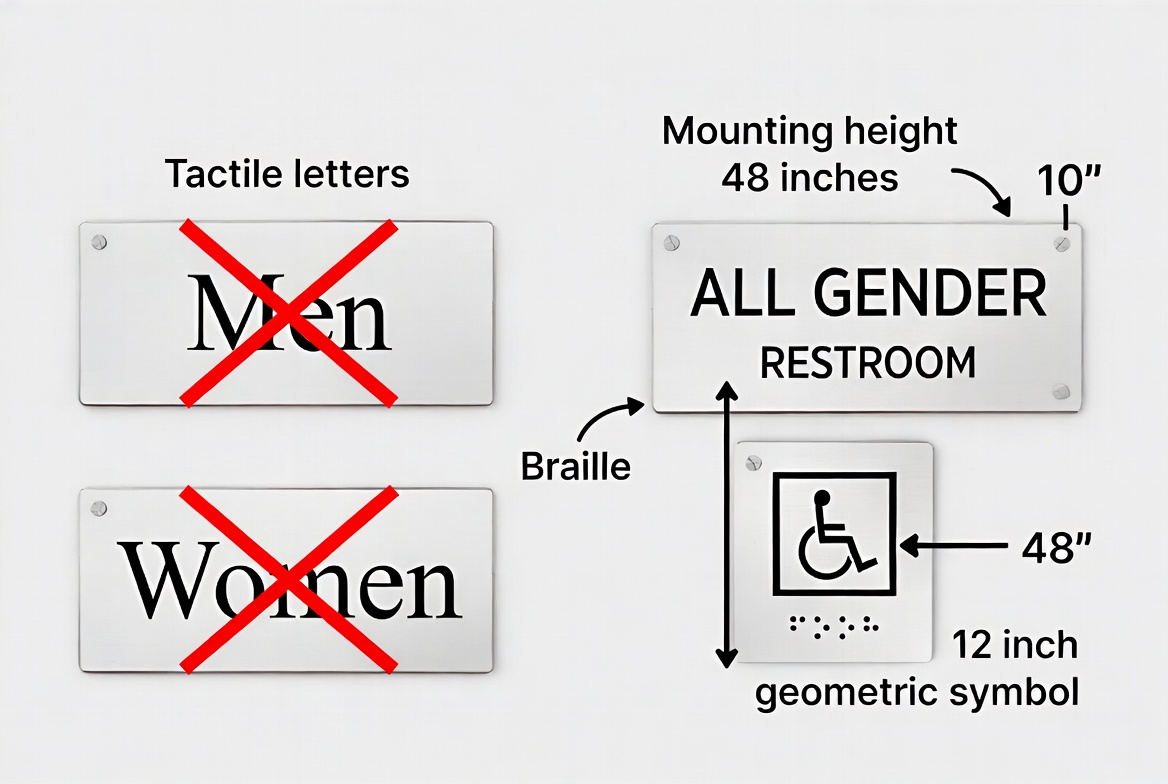 California Restroom Sign Compliance Diagram