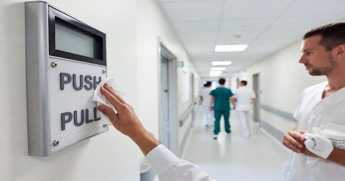 Chemically Resistant Braille In Hospital Corridor Chemically Resistant Braille In Hospital Corridor
