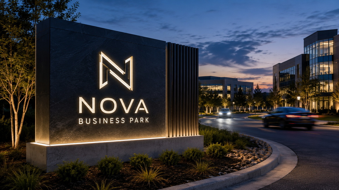 Monument Sign At Dusk
