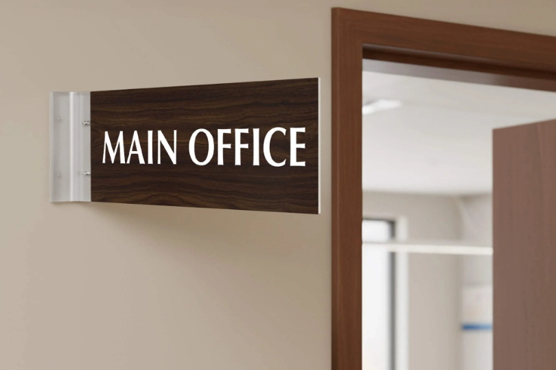 Premium Office Signage Display With Brushed Metal Finishes Premium Office Signage Display With Brushed Metal Finishes