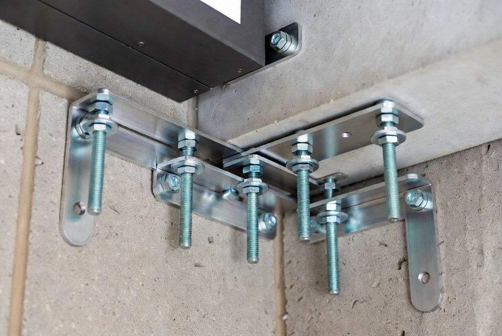 Close Up Detail Of Stainless Steel Mounting Hardware And Bracket Installation_2