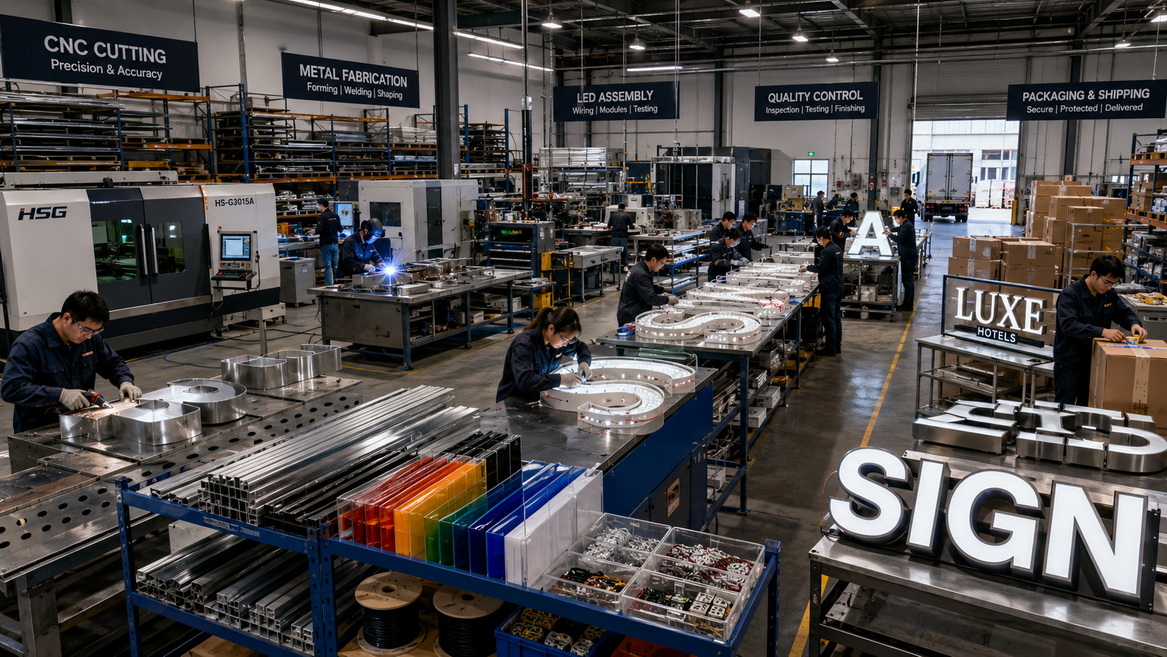 OEM Sign Manufacturing Process in Modern Production Facility