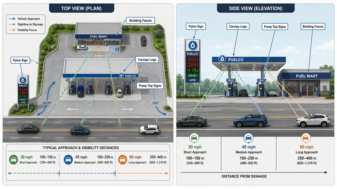 Gas Station Signage Visibility Diagram