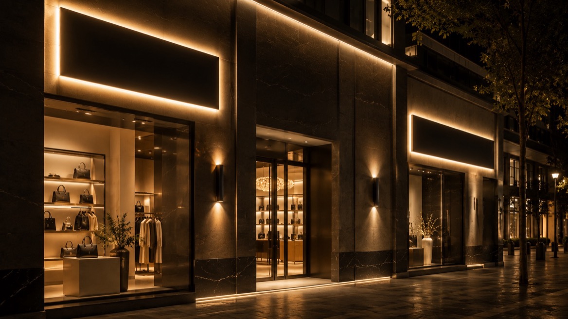 Halo Lit Storefront Night View Halo Lit Storefront Night View