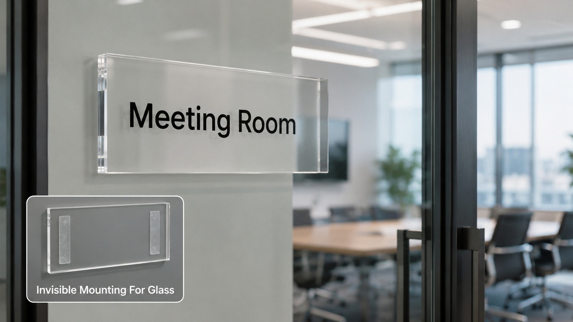 Glass Door Sign With Clear Mounting Tape