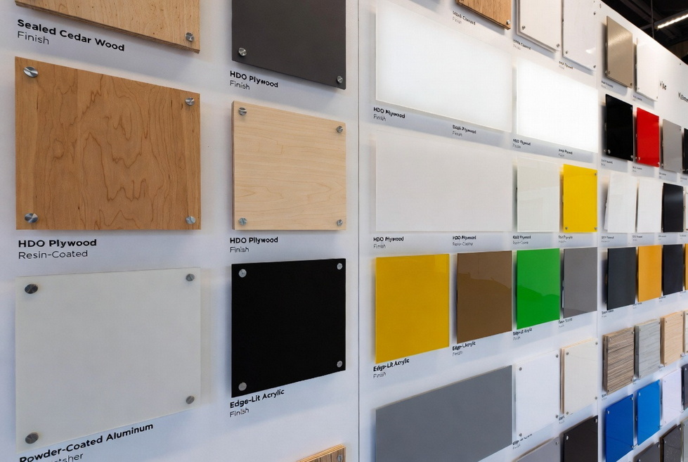 Variety Of Hanging Sign Materials Including Wood HDU And Aluminum Samples_2