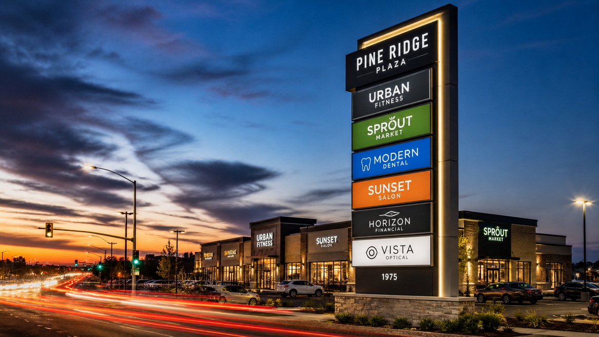 Hero Multi Tenant Pylon Sign At Dusk